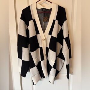 Dressed in Lala Love You Oversized Checkerboard Cardigan in Black + White